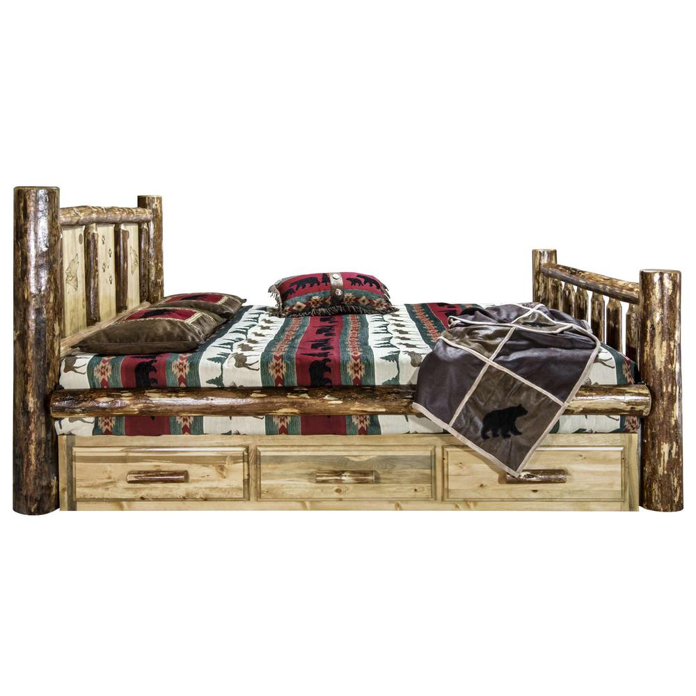 Glacier Country Collection King Storage Bed w/ Laser Engraved Wolf Design. Picture 4