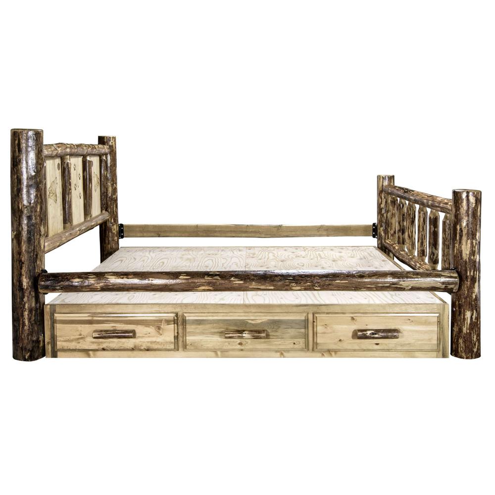 Glacier Country Collection King Storage Bed w/ Laser Engraved Wolf Design. Picture 8