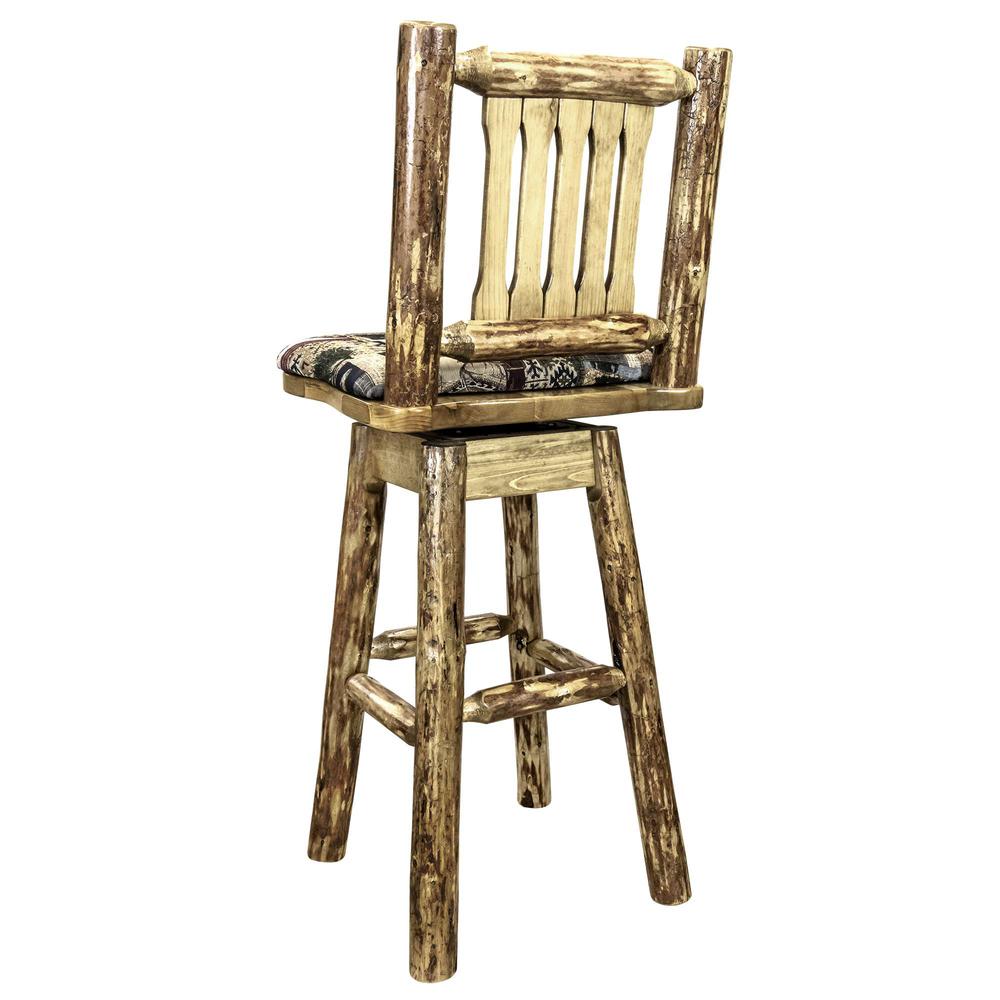 Glacier Country Collection Barstool w/ Back & Swivel w/ Upholstered Seat, Woodland Pattern. Picture 4
