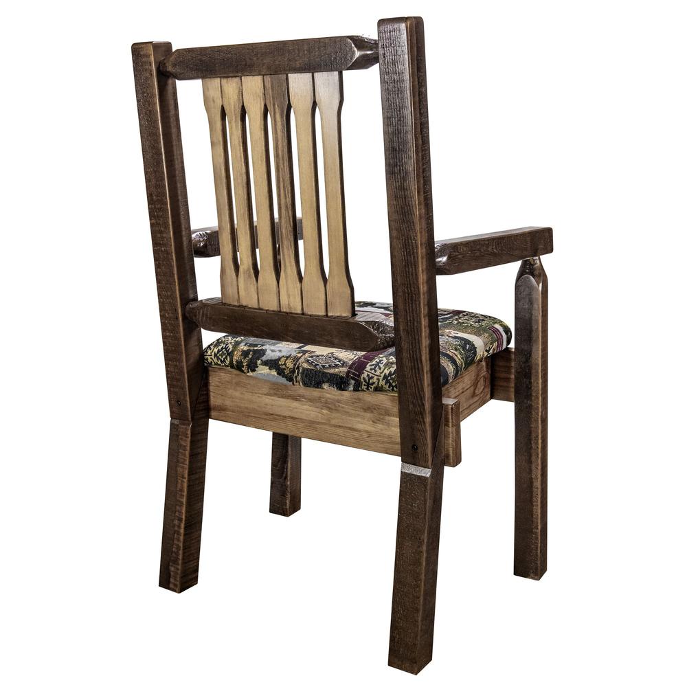 Homestead Collection Captain's Chair, Stain & Clear Lacquer Finish w/ Upholstered Seat, Woodland Pattern. Picture 4