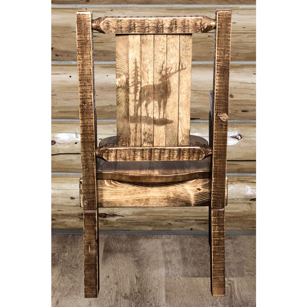 Homestead Collection Captain's Chair w/ Laser Engraved Elk Design, Stain & Lacquer Finish. Picture 7