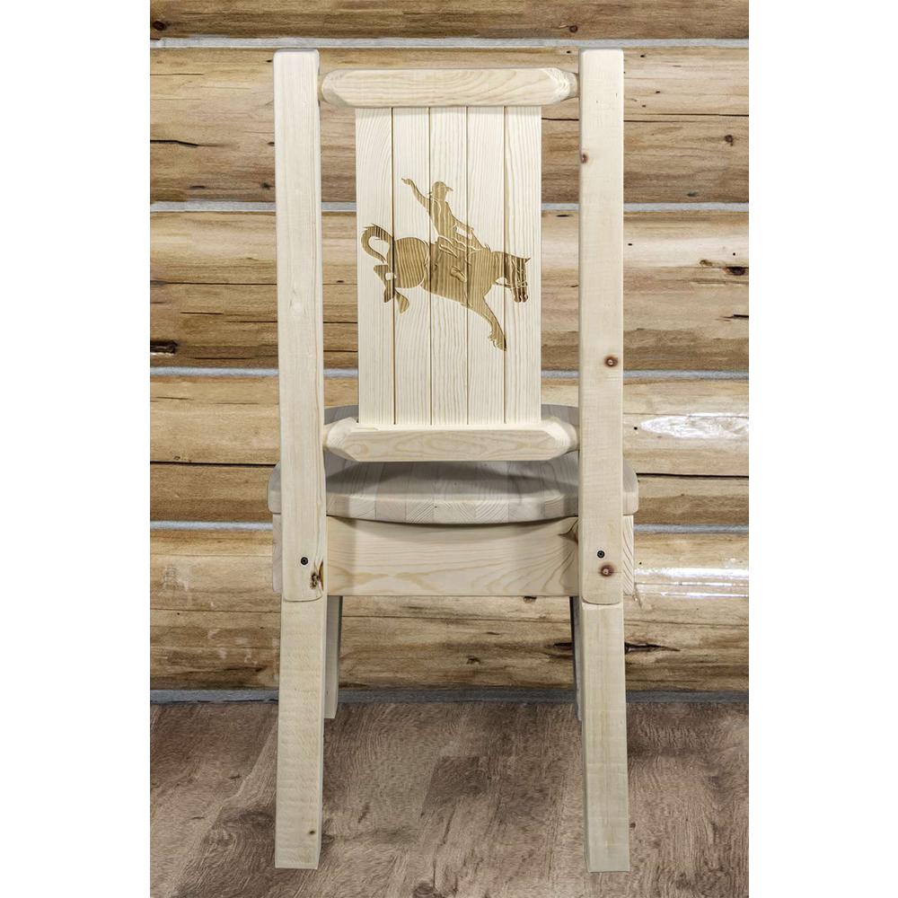 Homestead Collection Side Chair w/ Laser Engraved Bronc Design, Clear Lacquer Finish. Picture 7