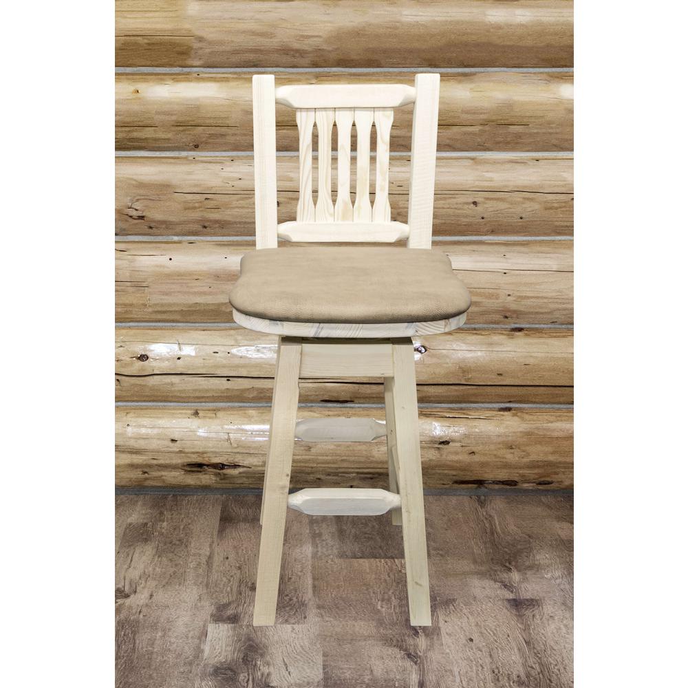 Homestead Collection Barstool w/ Back & Swivel, Ready to Finish w/ Upholstered Seat, Buckskin Pattern. Picture 3