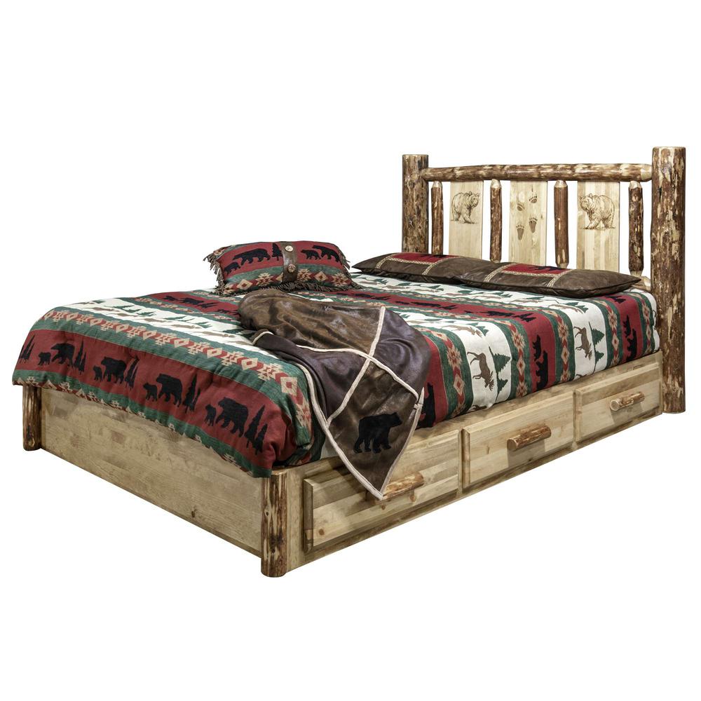 Glacier Country Collection Platform Bed w/ Storage, California King w/ Laser Engraved Bear Design. Picture 3