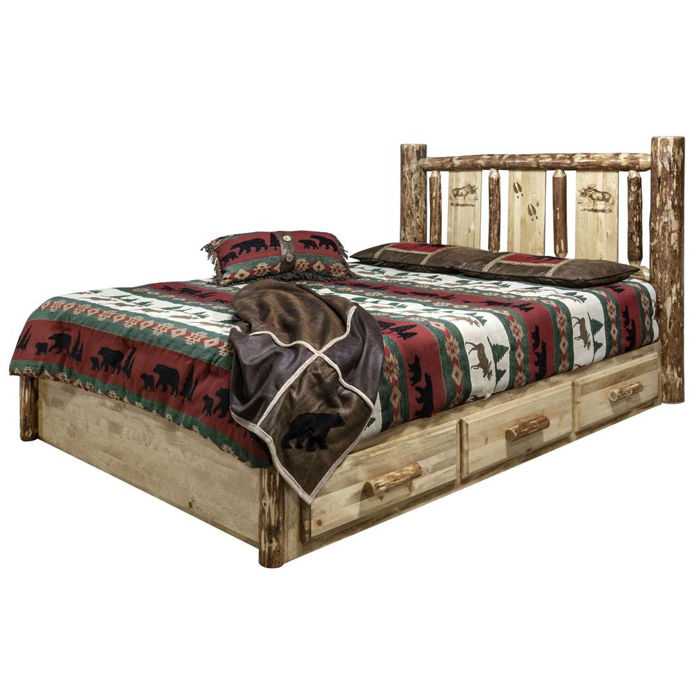 Glacier Country Collection Platform Bed w/ Storage, California King w/ Laser Engraved Moose Design. Picture 3