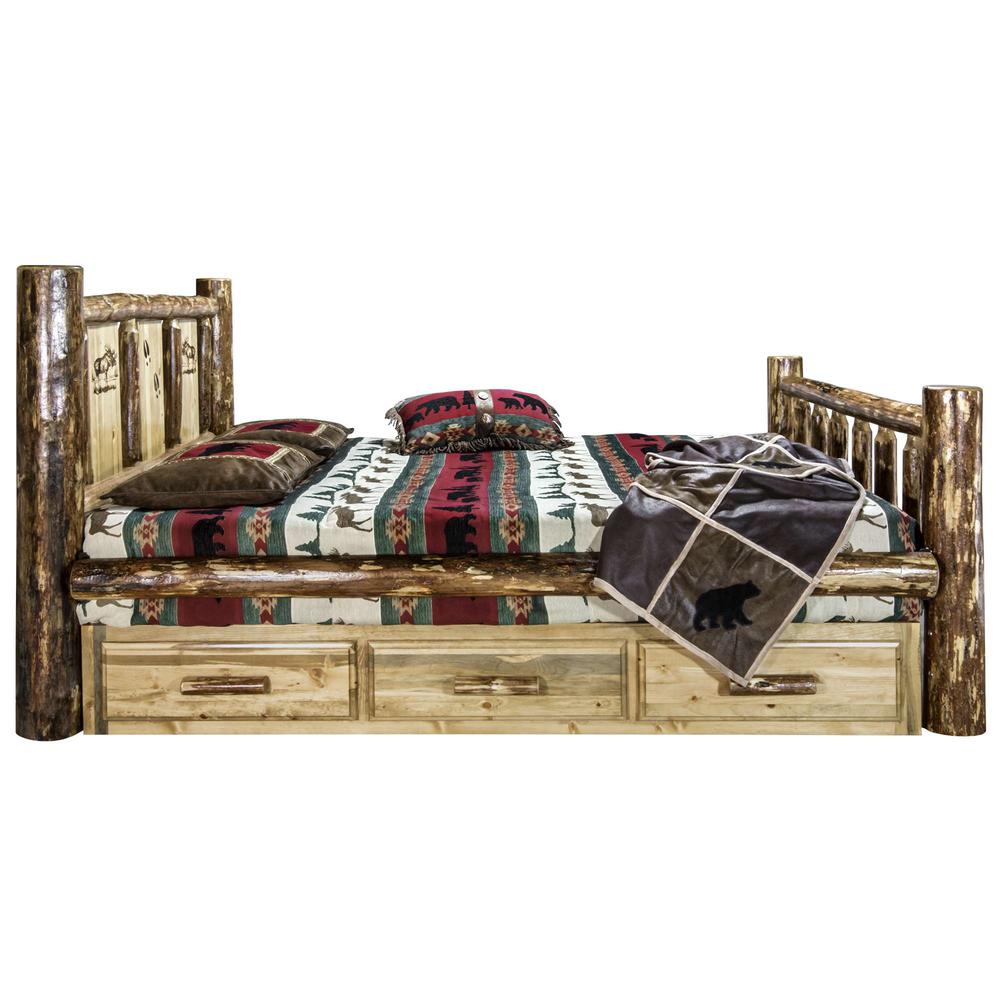 Glacier Country Collection California King Storage Bed w/ Laser Engraved Moose Design. Picture 4