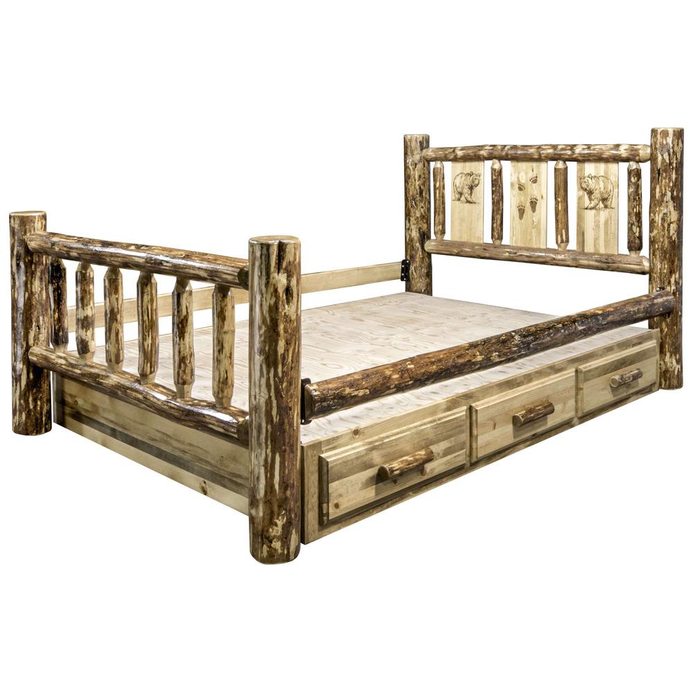 Glacier Country Collection California King Storage Bed w/ Laser Engraved Bear Design. Picture 7