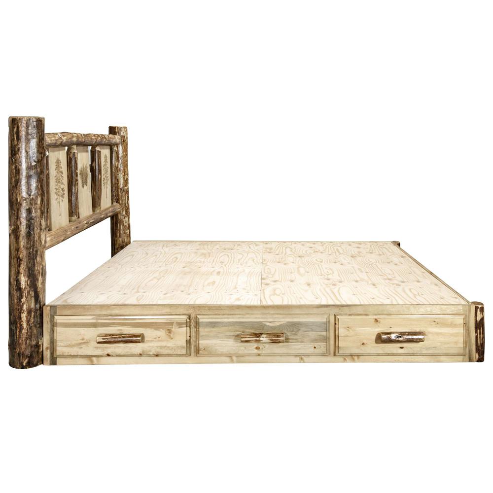 Glacier Country Collection Platform Bed w/ Storage, California King w/ Laser Engraved Pine Design. Picture 8