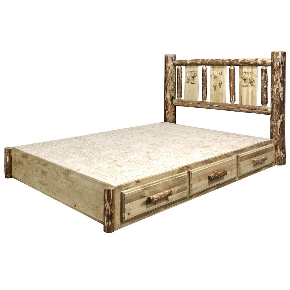 Glacier Country Collection Platform Bed w/ Storage, California King w/ Laser Engraved Bear Design. Picture 7
