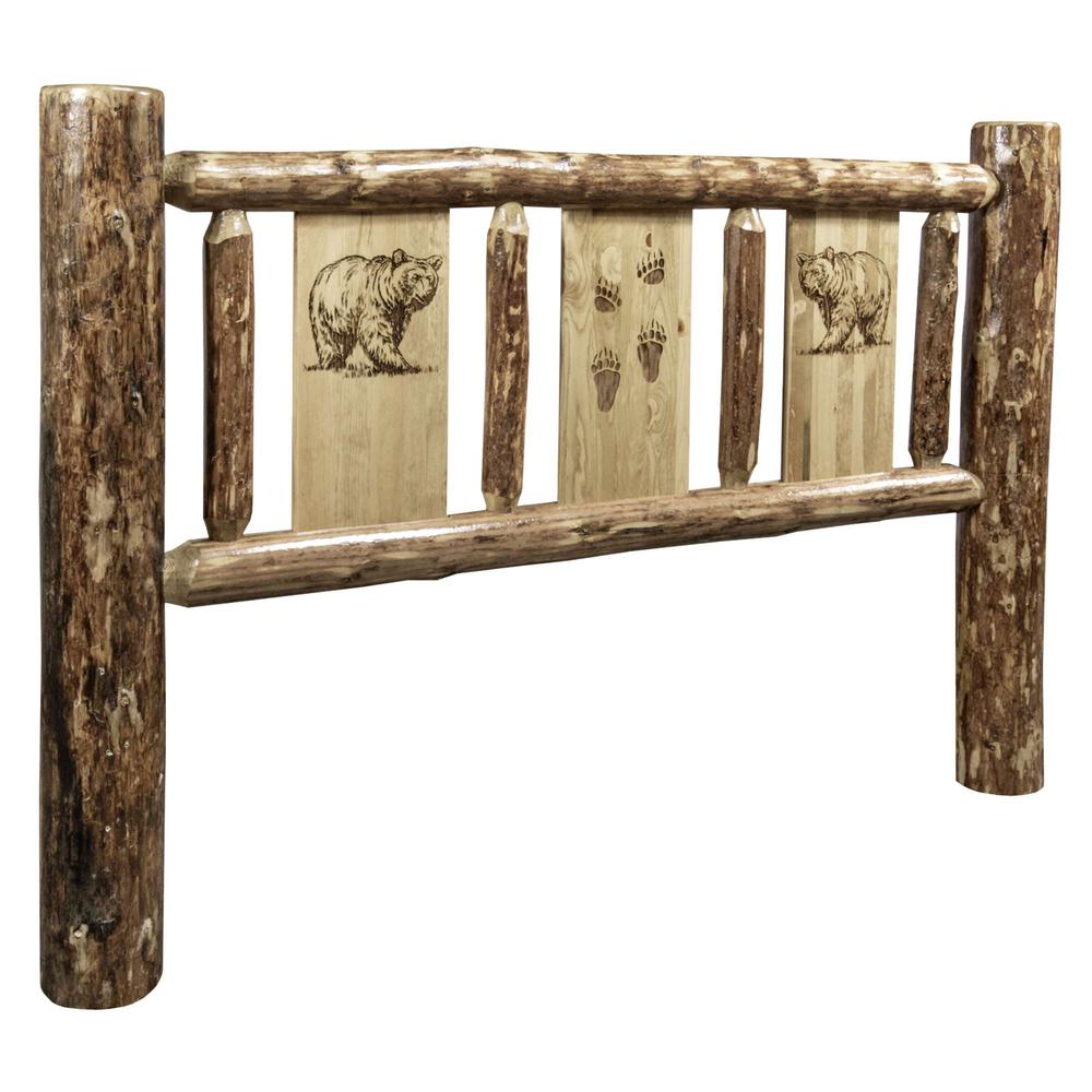 Glacier Country Collection California King Headboard w/ Laser Engraved Bear Design. Picture 1