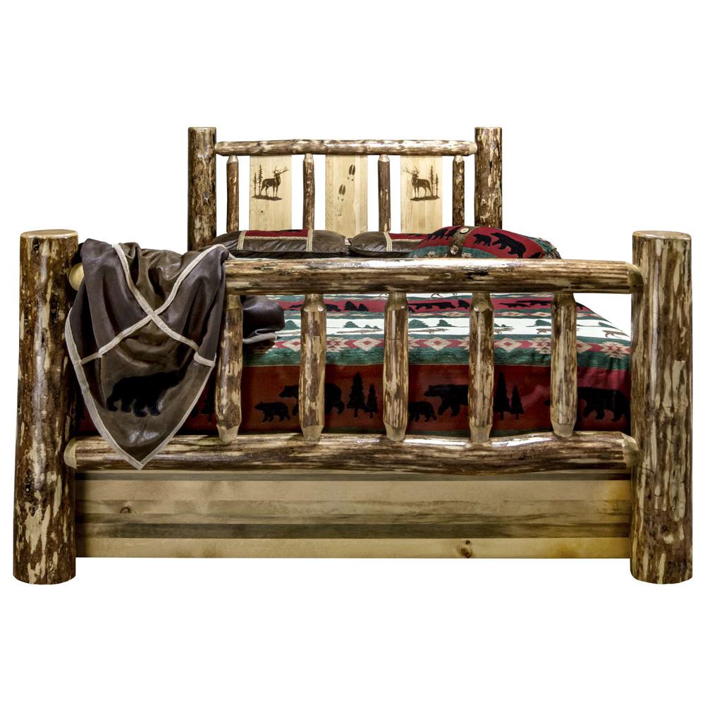 Glacier Country Collection California King Storage Bed w/ Laser Engraved Elk Design. Picture 2