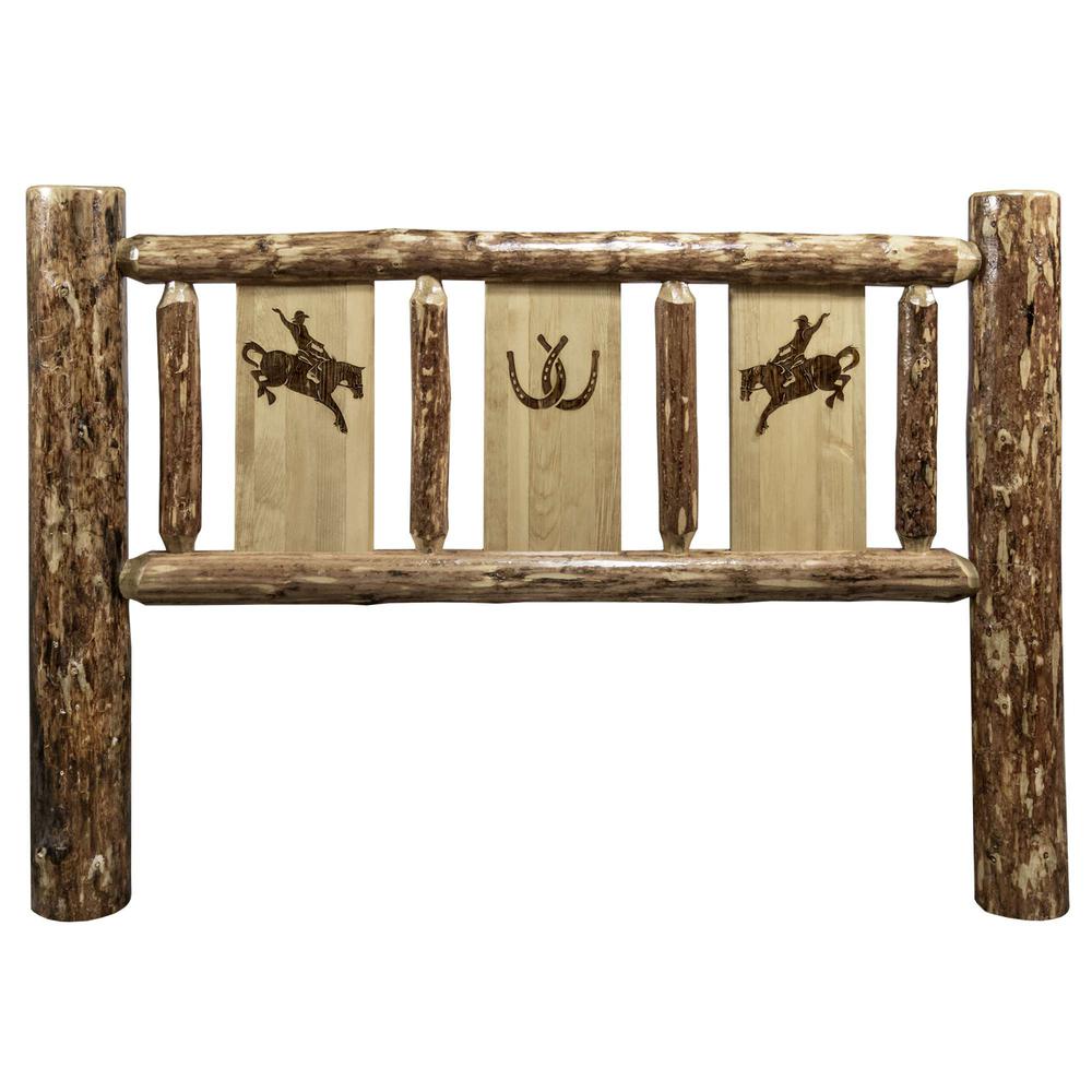 Glacier Country Collection California King Headboard w/ Laser Engraved Bronc Design. Picture 2
