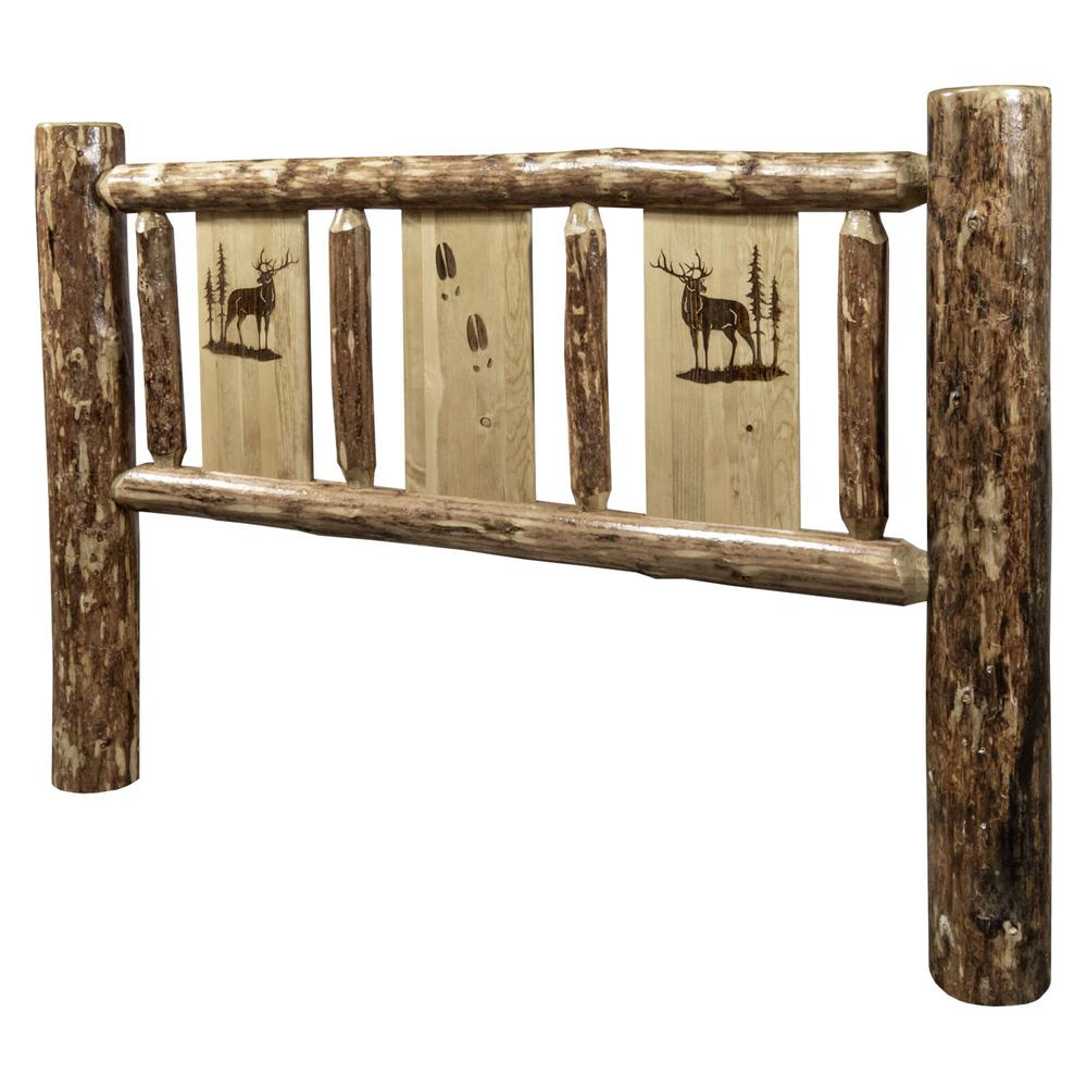 Glacier Country Collection California King Headboard w/ Laser Engraved Elk Design. Picture 3