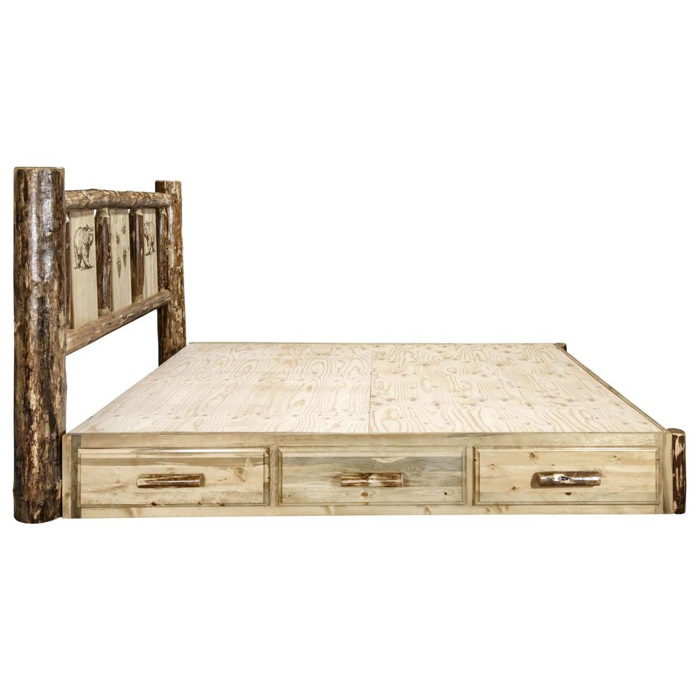 Glacier Country Collection Platform Bed w/ Storage, California King w/ Laser Engraved Bear Design. Picture 8