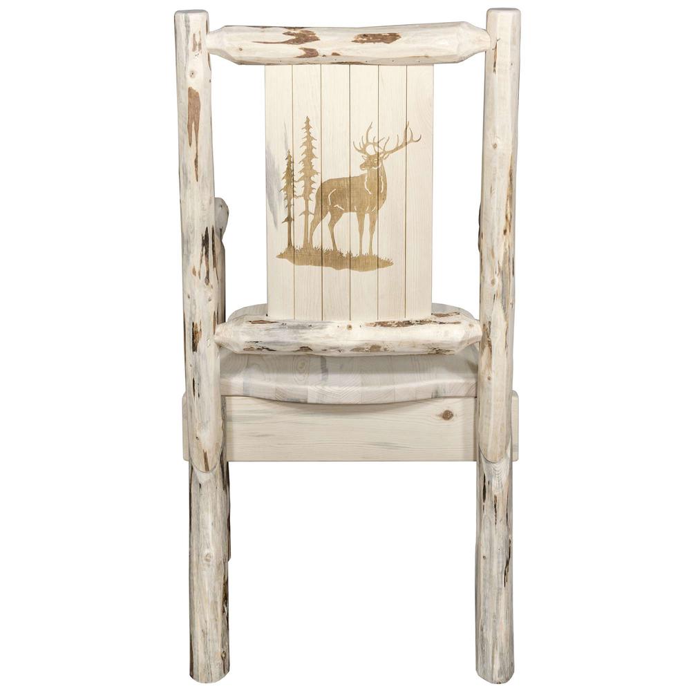 Montana Collection Captain's Chair w/ Laser Engraved Elk Design, Clear Lacquer Finish. Picture 2
