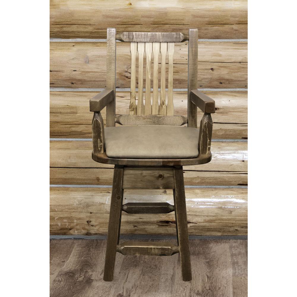 Homestead Collection Counter Height Swivel Captain's Barstool - Buckskin Upholstery, Stain & Lacquer Finish. Picture 6
