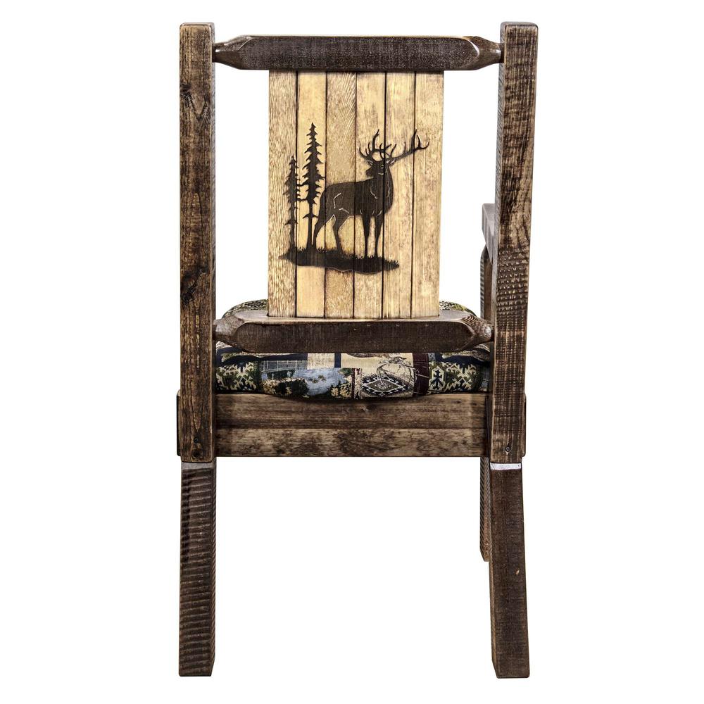 Homestead Collection Captain's Chair, Woodland Upholstery w/ Laser Engraved Elk Design, Stain & Lacquer Finish. Picture 2