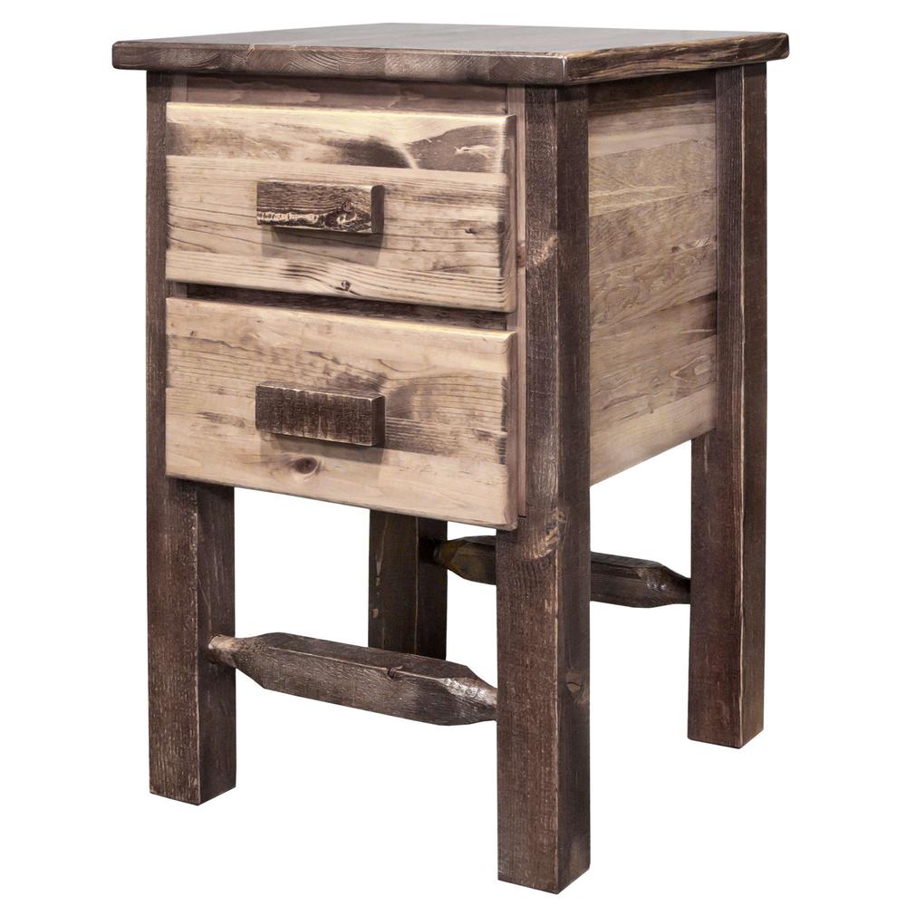 Homestead Collection Nightstand with 2 Drawers, Stain & Clear Lacquer Finish. Picture 3