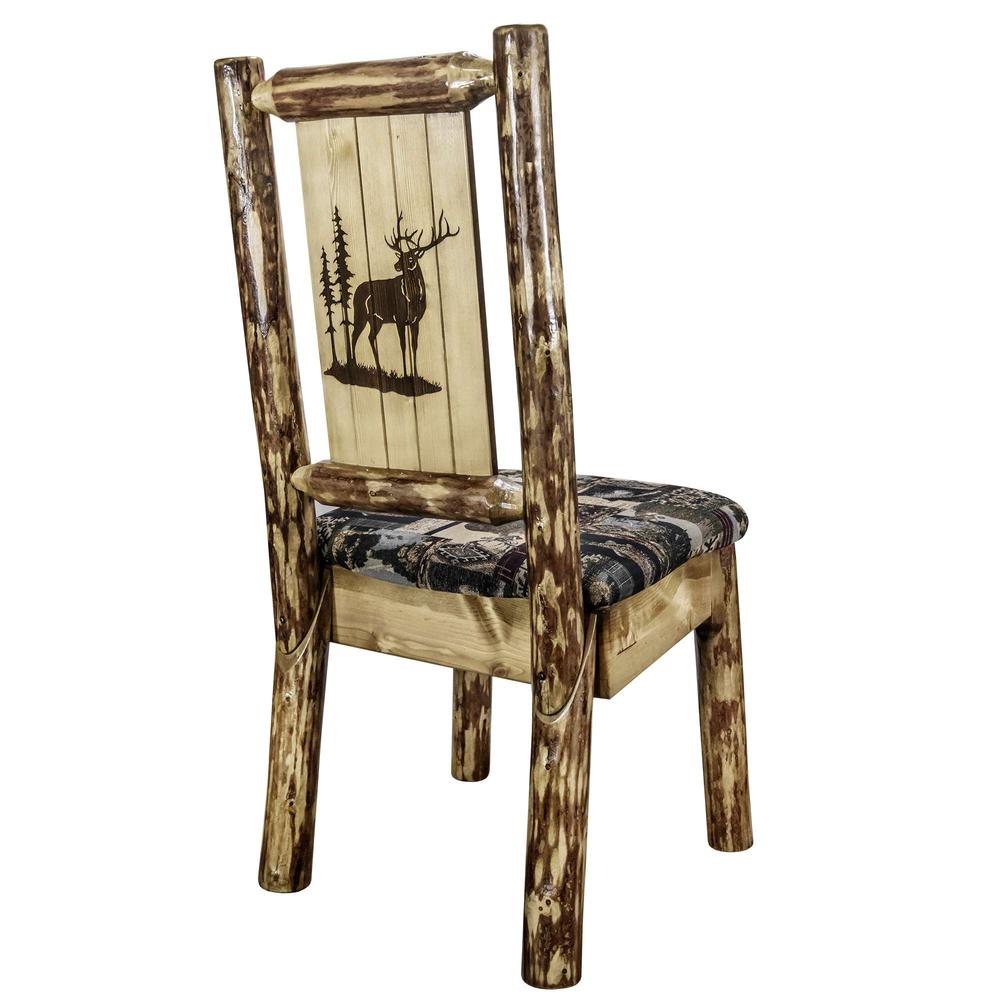 Glacier Country Collection Side Chair - Woodland Upholstery, w/ Laser Engraved Elk Design. Picture 1