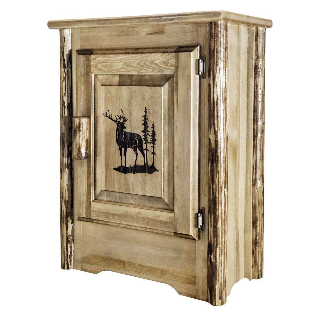 Glacier Country Collection Accent Cabinet w/ Laser Engraved Elk Design, Right Hinged. Picture 1