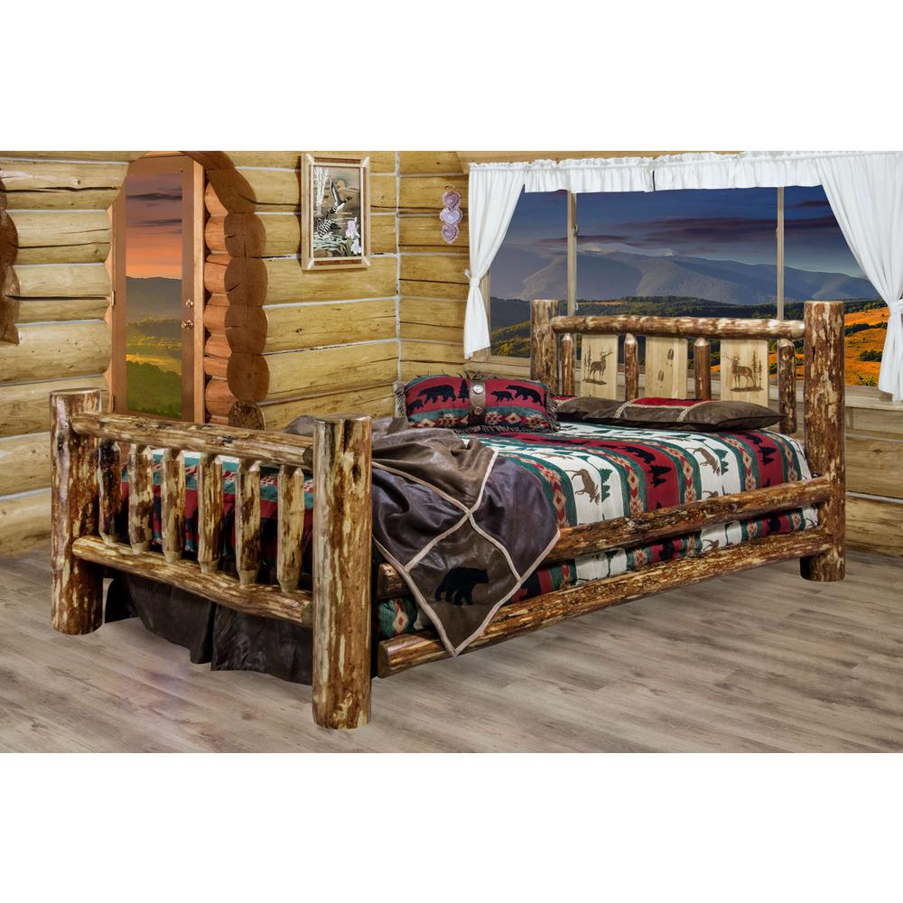 Glacier Country Collection California King Bed w/ Laser Engraved Elk Design. Picture 9