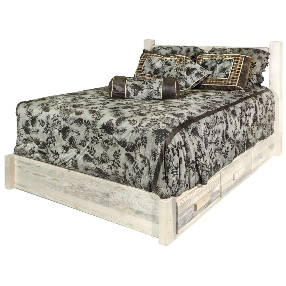 Homestead Collection Queen Platform Bed w/ Storage, Clear Lacquer Finish. Picture 3