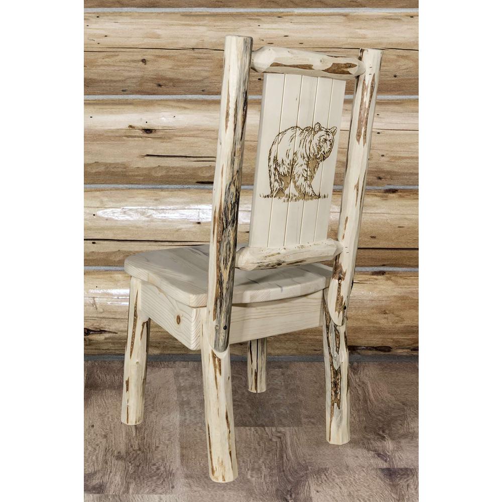 Montana Collection Side Chair w/ Laser Engraved Bear Design, Clear Lacquer Finish. Picture 6