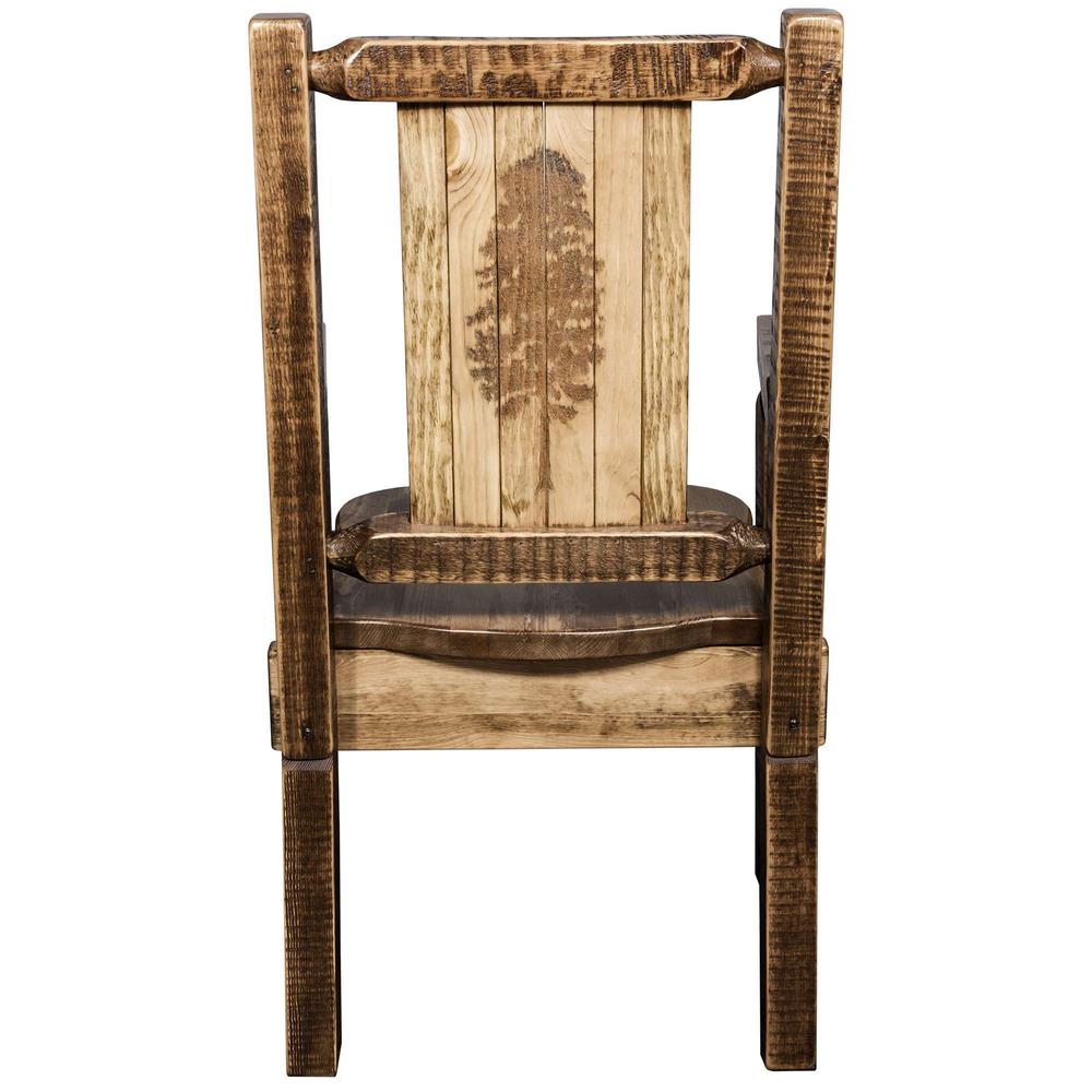 Homestead Collection Captain's Chair w/ Laser Engraved Pine Tree Design, Stain & Lacquer Finish. Picture 2