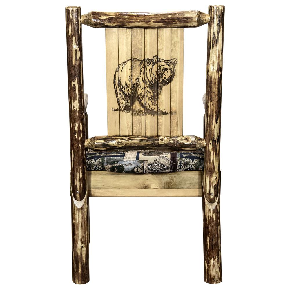 Glacier Country Collection Captain's Chair, Woodland Upholstery w/ Laser Engraved Bear Design. Picture 2