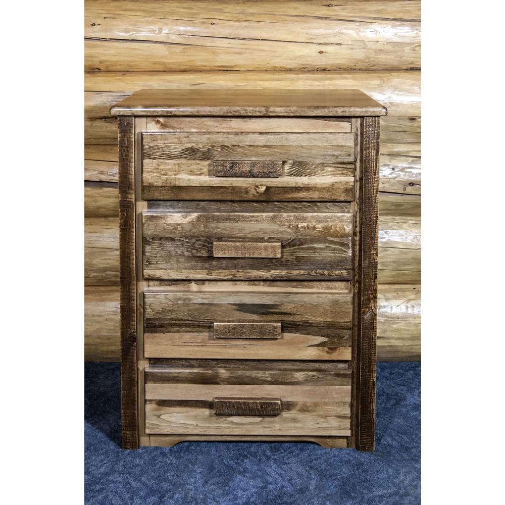 Homestead Collection 4 Drawer Chest of Drawers, Stain & Clear Lacquer Finish. Picture 4