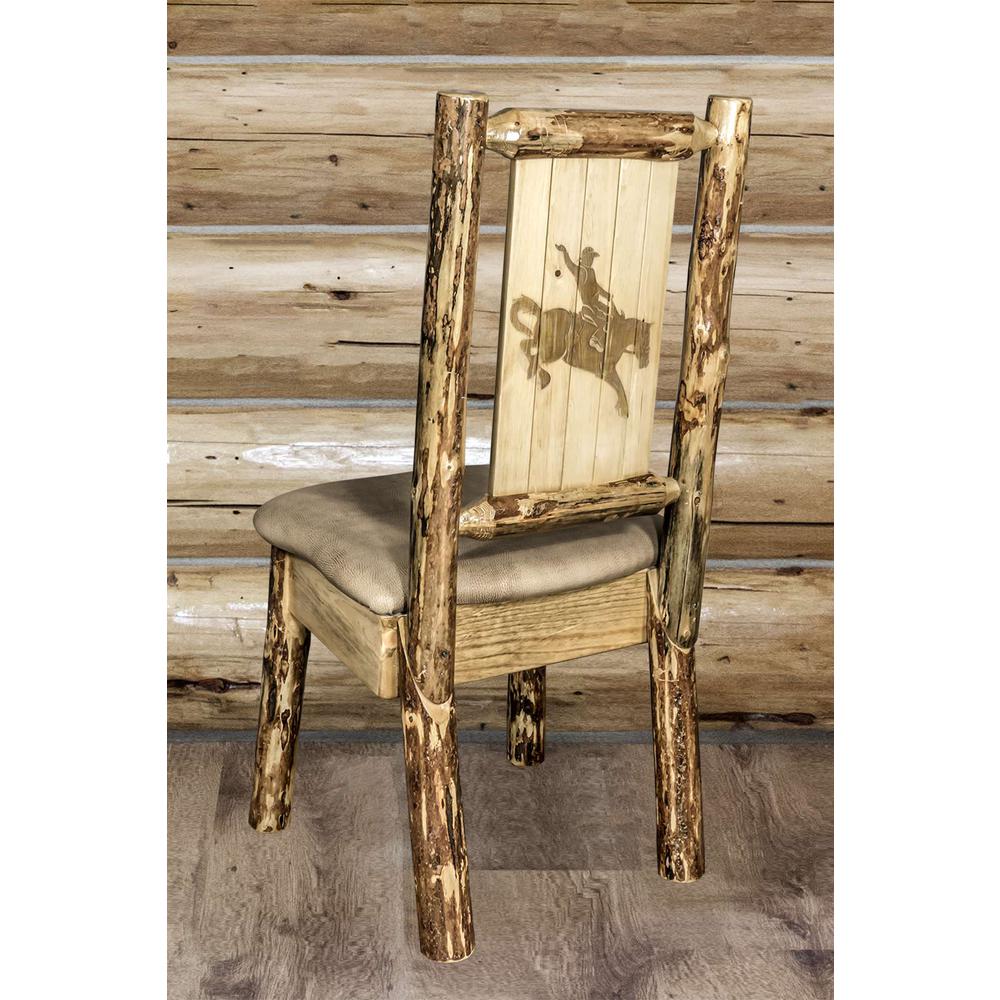 Glacier Country Collection Side Chair - Buckskin Upholstery, w/ Laser Engraved Bronc Design. Picture 6