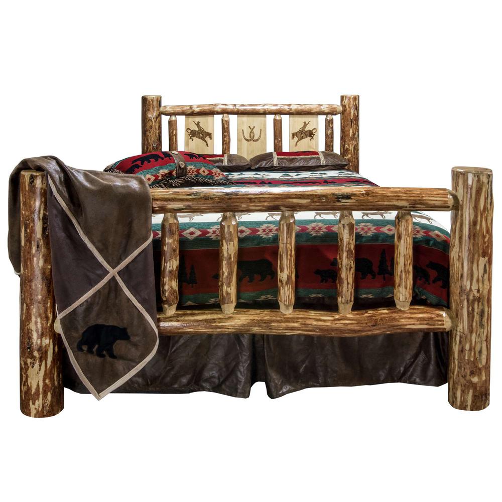Glacier Country Collection California King Bed w/ Laser Engraved Bronc Design. Picture 2