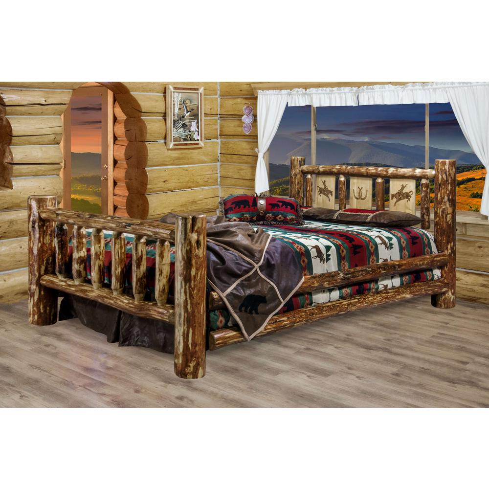 Glacier Country Collection California King Bed w/ Laser Engraved Bronc Design. Picture 9