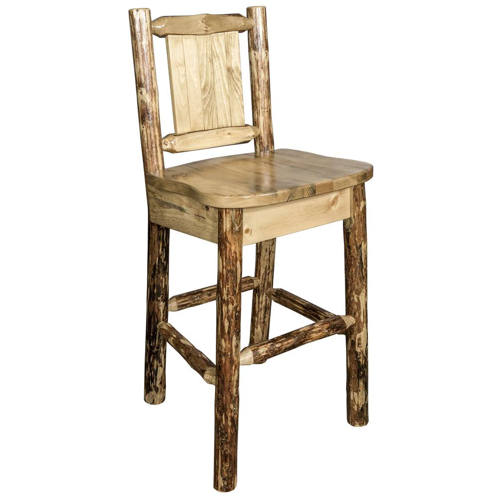 Glacier Country Collection Barstool w/ Back, w/ Laser Engraved Pine Tree Design. Picture 3