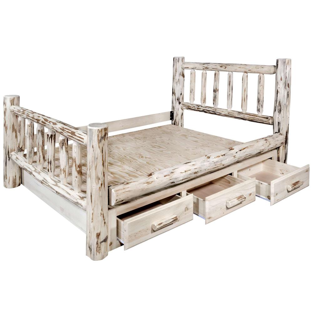 Montana Collection King Bed w/ Storage, Clear Lacquer Finish. Picture 6