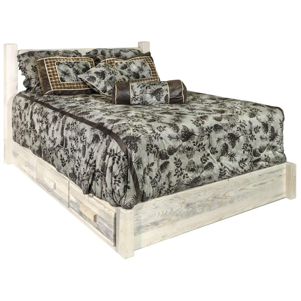 Homestead Collection King Platform Bed w/ Storage, Clear Lacquer Finish. Picture 1