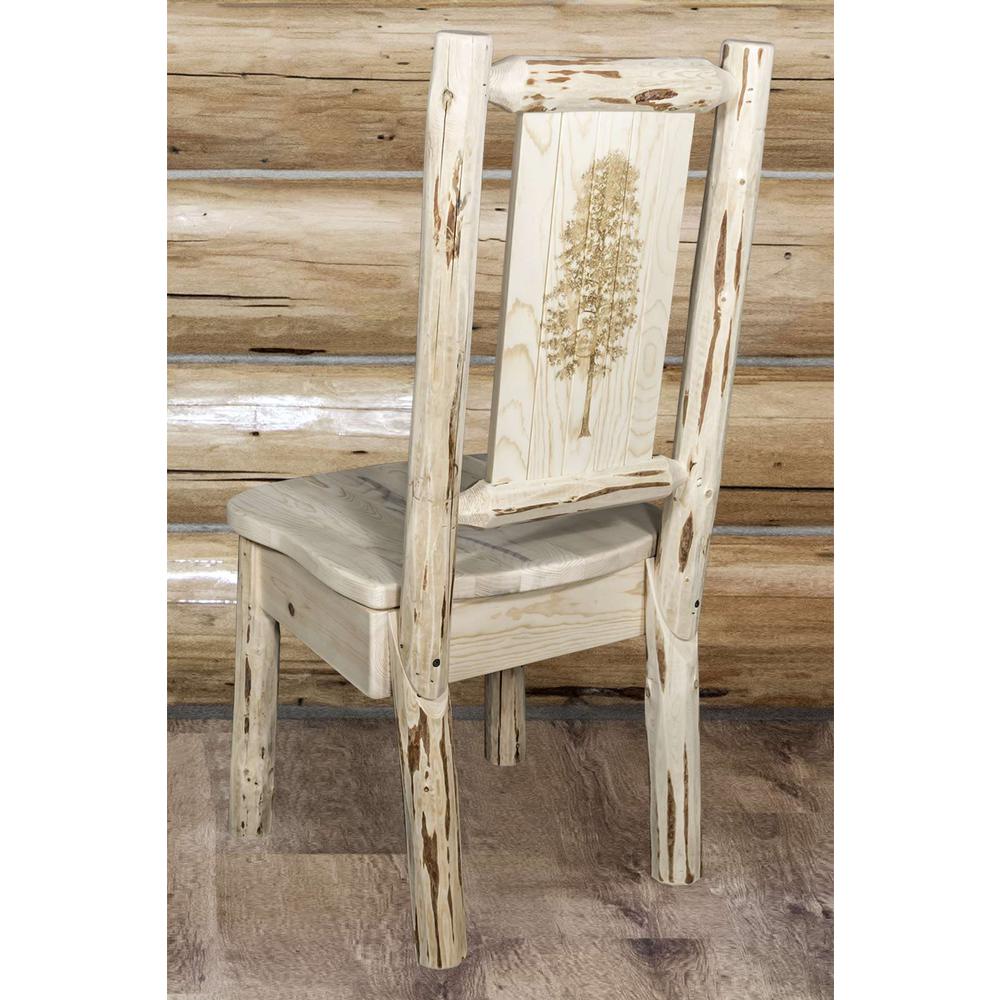Montana Collection Side Chair w/ Laser Engraved Pine Tree Design, Clear Lacquer Finish. Picture 6