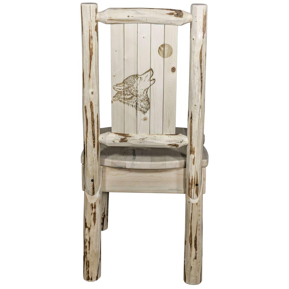 Montana Collection Side Chair w/ Laser Engraved Wolf Design, Clear Lacquer Finish. Picture 2