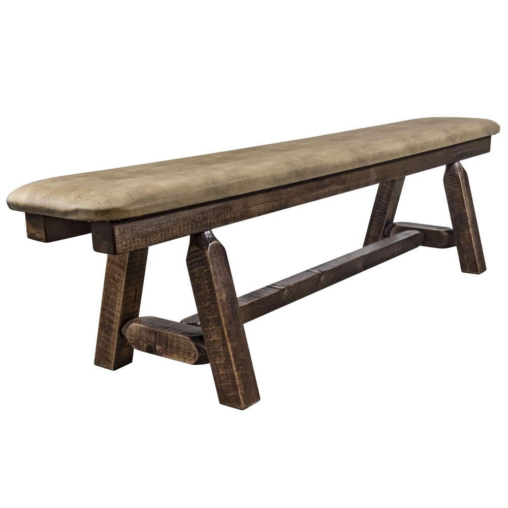 Homestead Collection Plank Style Bench, Stain & Clear Lacquer Finish, 6 Foot w/ Buckskin Upholstery. Picture 1
