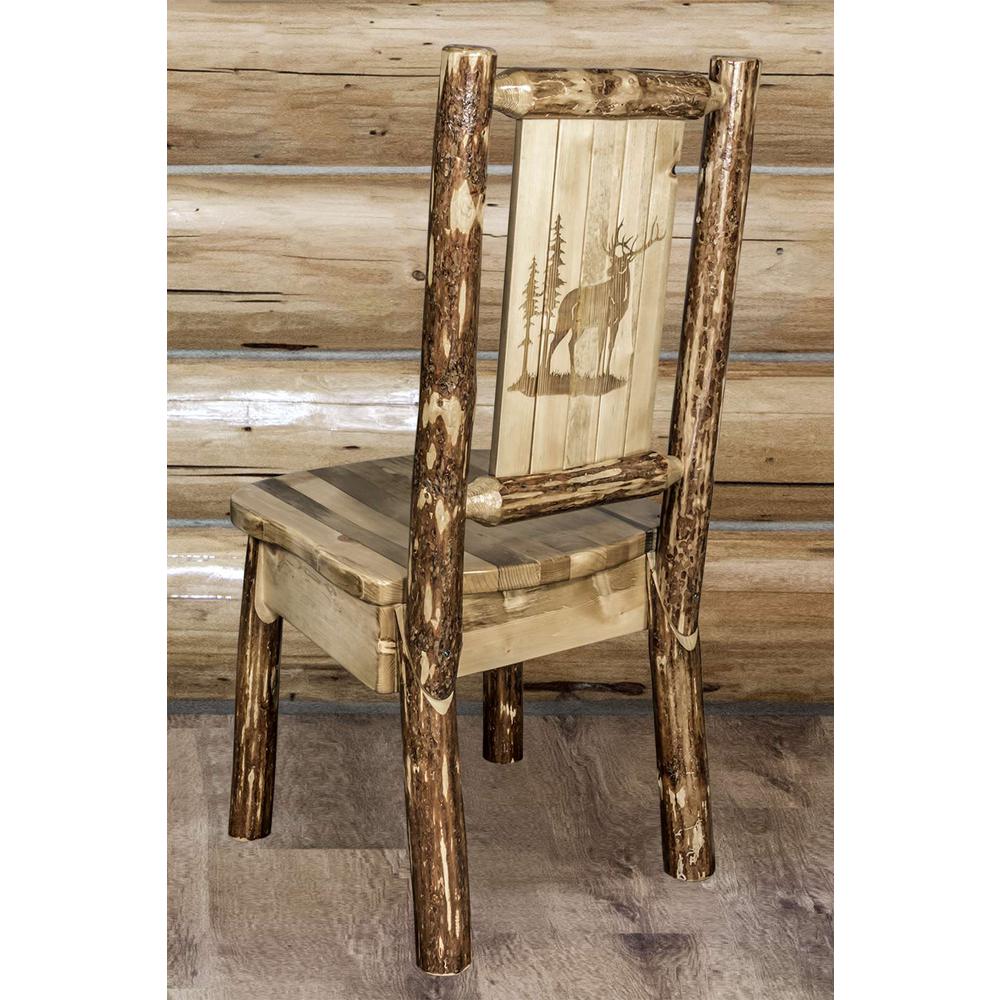 Glacier Country Collection Side Chair - Buckskin Upholstery, w/ Laser Engraved Elk Design. Picture 6