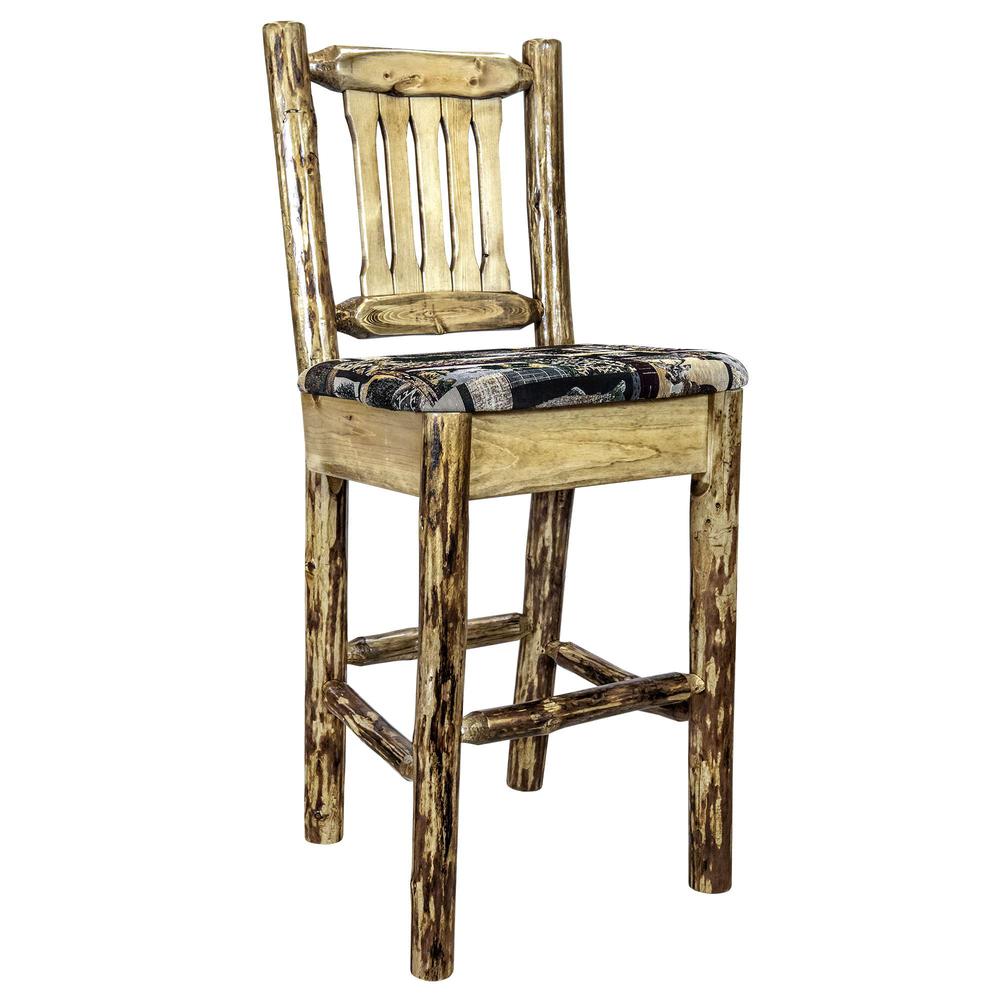 Glacier Country Collection Barstool w/ Back, Upholstered Seat, Woodland Pattern. Picture 1