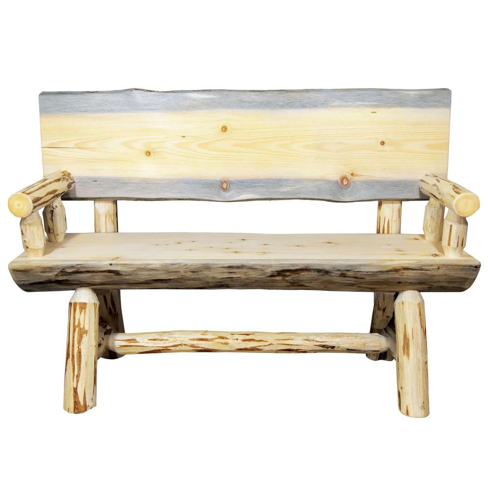 Montana Collection Half Log Bench w/ Back & Arms, Exterior Finish, 4 Foot. Picture 2