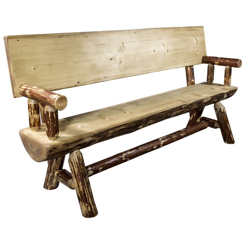 Glacier Country Collection Half Log Bench w/ Back & Arms, 6 Foot. Picture 1