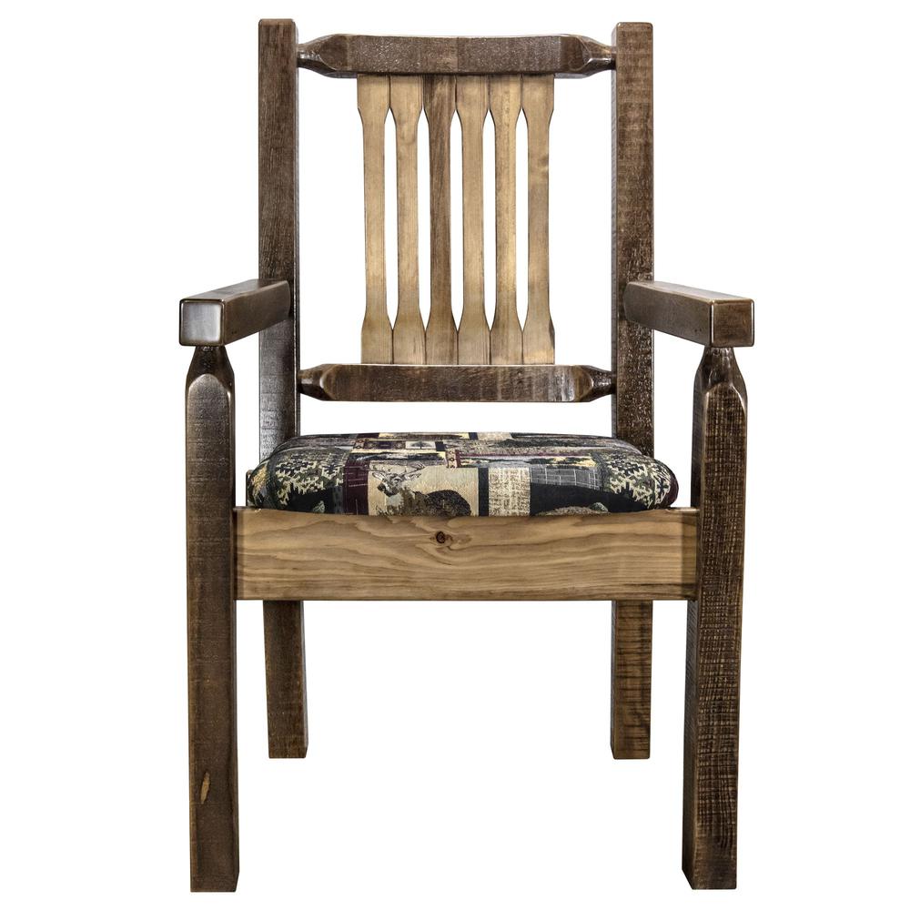 Homestead Collection Captain's Chair, Stain & Clear Lacquer Finish w/ Upholstered Seat, Woodland Pattern. Picture 2