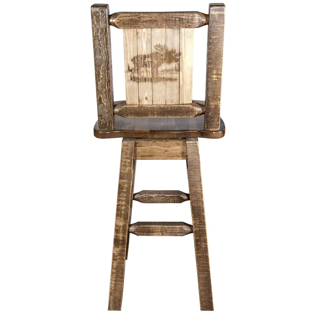 Homestead Collection Barstool w/ Back & Swivel w/ Laser Engraved Moose Design, Stain & Lacquer Finish. Picture 2