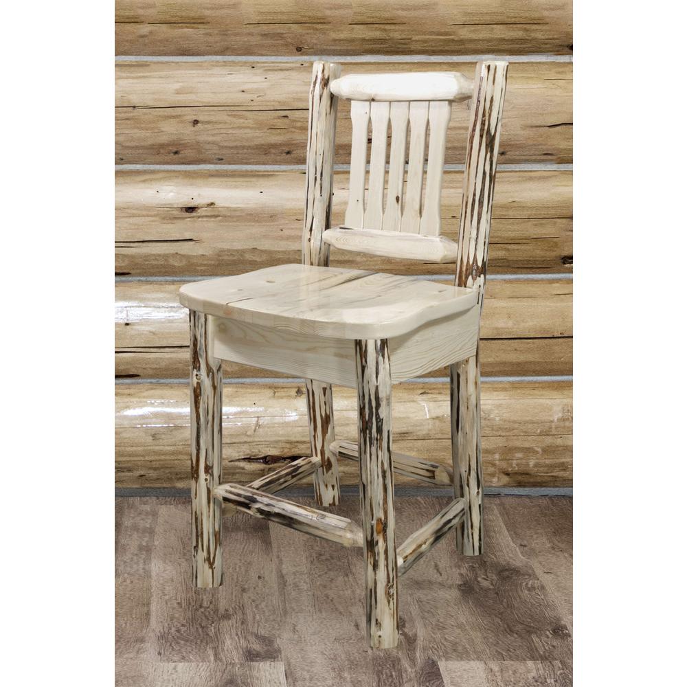 Montana Collection Counter Height Barstool w/ Back, Clear Lacquer Finish. Picture 7