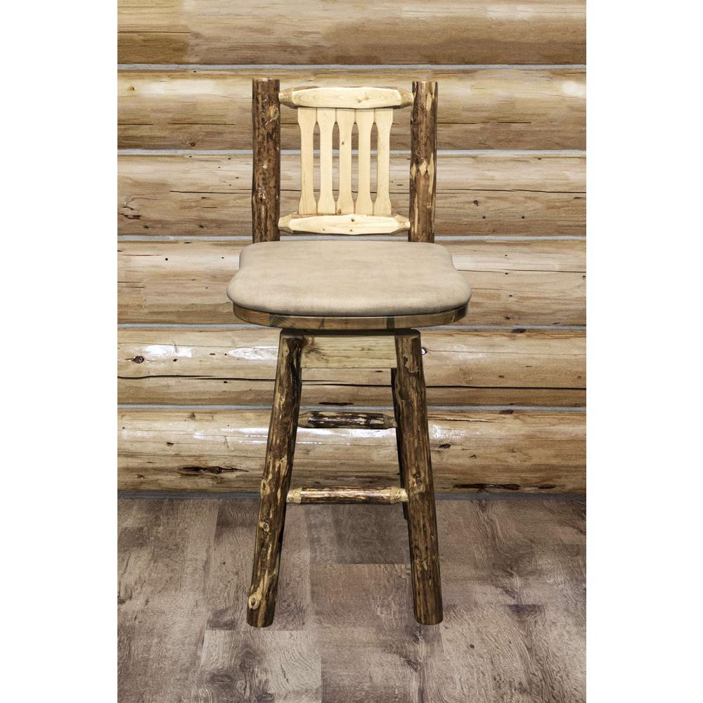 Glacier Country Collection Barstool w/ Back & Swivel w/ Upholstered Seat, Buckskin Pattern. Picture 3