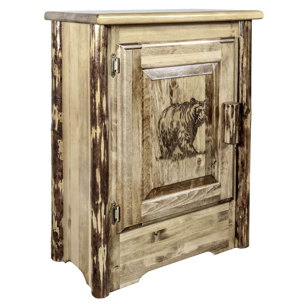 Glacier Country Collection Accent Cabinet w/ Laser Engraved Bear Design, Left Hinged. Picture 1