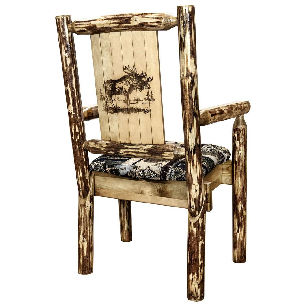 Glacier Country Collection Captain's Chair, Woodland Upholstery w/ Laser Engraved Moose Design. Picture 1
