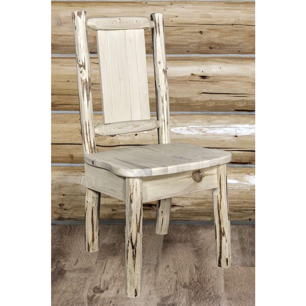 Montana Collection Side Chair w/ Laser Engraved Elk Design, Clear Lacquer Finish. Picture 8